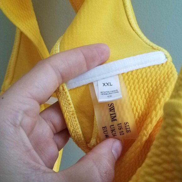 Cute XXL Mustard Yellow Swim/Activewear Cropped Top, STRETCHY, Summer Girl Vibes - Picture 4 of 5